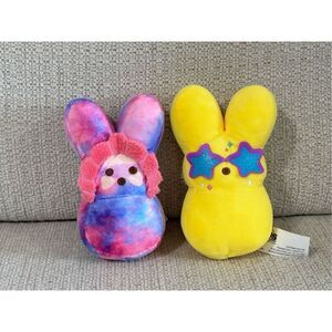 6” Plush PEEPS Tie-Dye Flower and Superstar Rockstar Easter Bunny Peeps